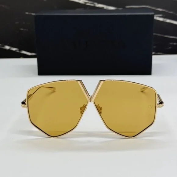 VALENTINO V-HEXAGON TITANIUM Sunglasses Gold $1436 Unisex NWT